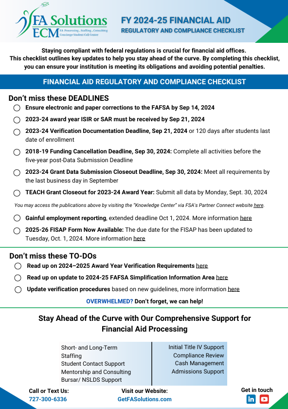 FA Solutions FY 2023-24 Financial Aid Regulatory and Compliance Checklist